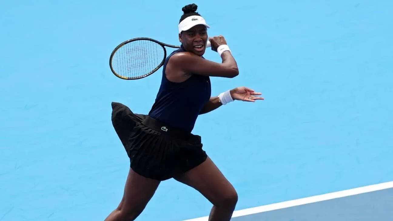 Tennis player executing a forehand stroke on court