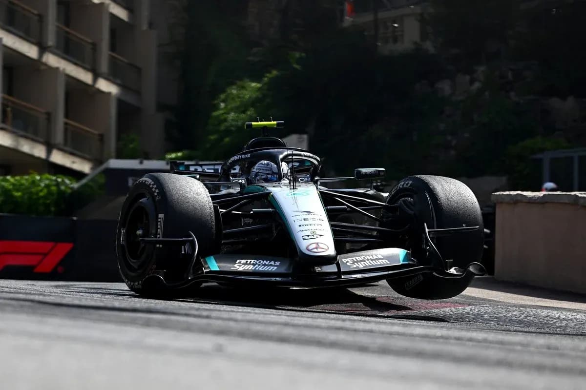 Formula 1 car racing around a corner