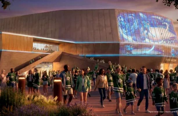 Fans wearing jerseys outside new sports arena