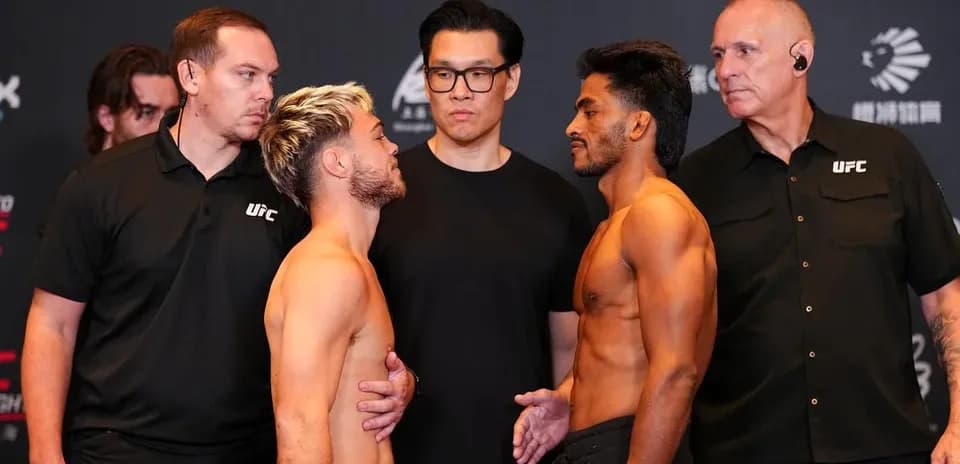 Duel between two fighters at weigh-in event