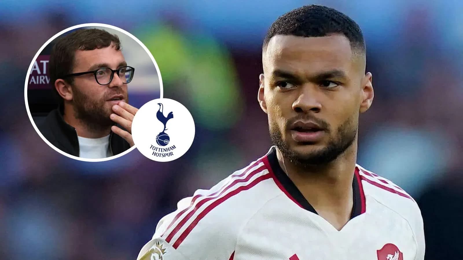 Futbolchi maydonda, Tottenham Hotspur logotipi ko'rsatilgan