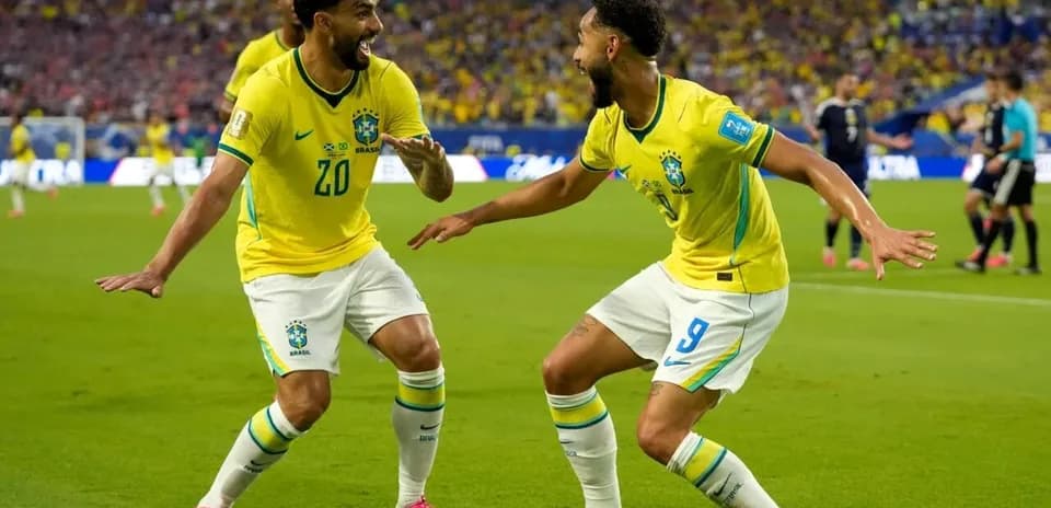 Brazillian players celebrating a goal during match