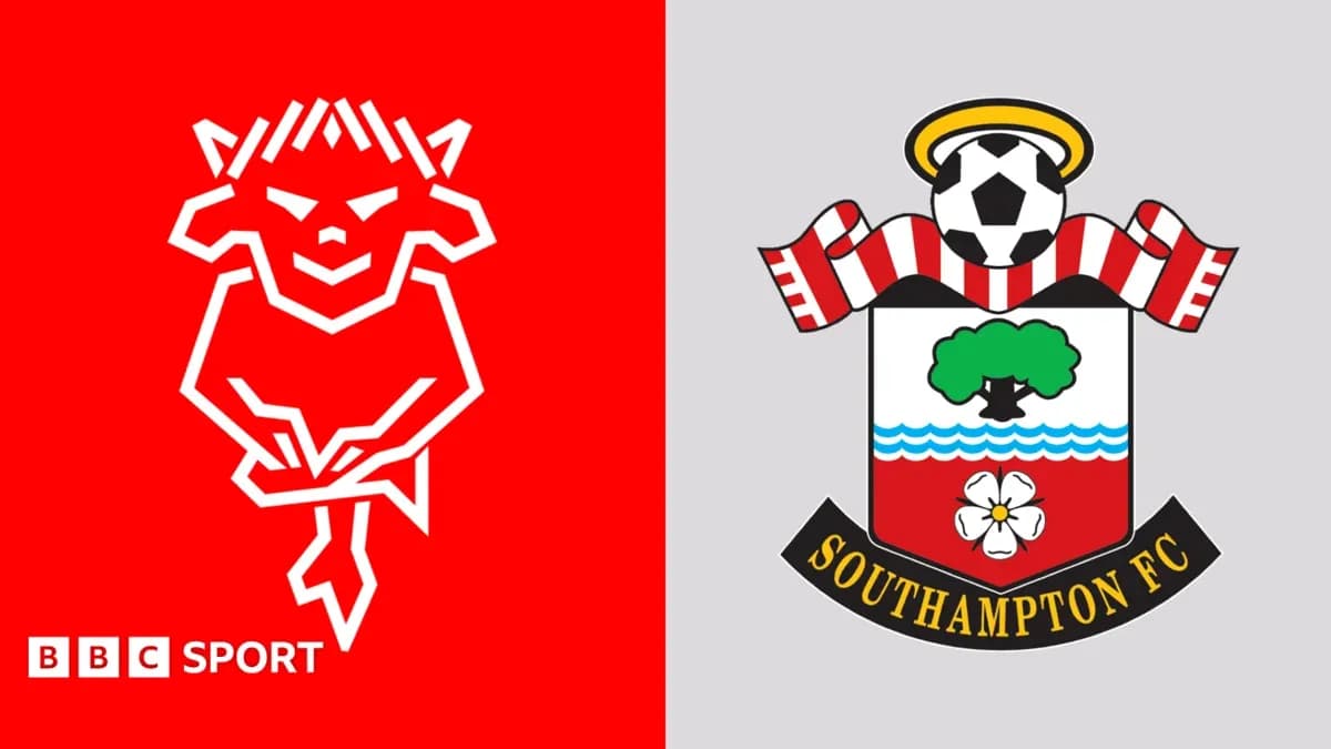 Logos of two football clubs on colored backgrounds