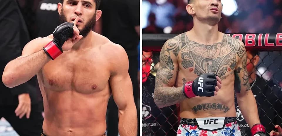 Islam Makhachev and Max Holloway in UFC Octagon