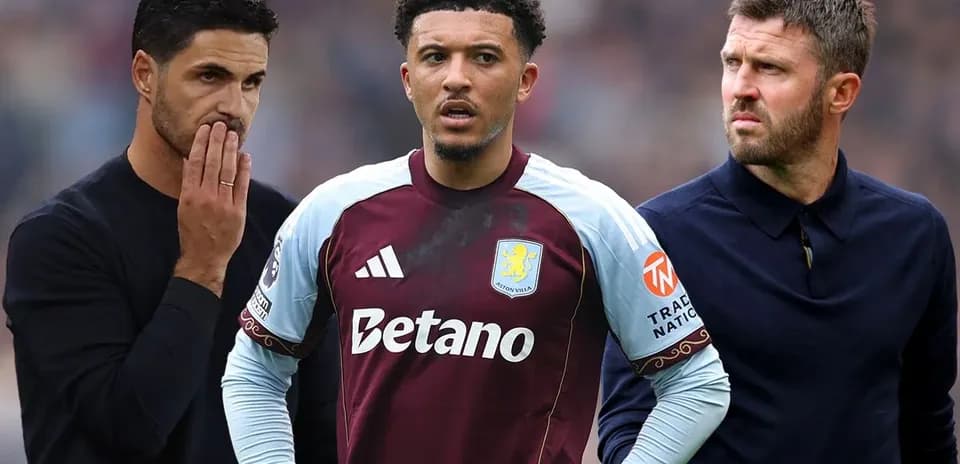 Aston Villa player with two coaches on the sidelines