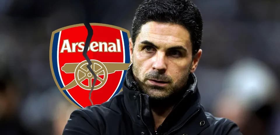 Mikel Arteta with Arsenal logo in background