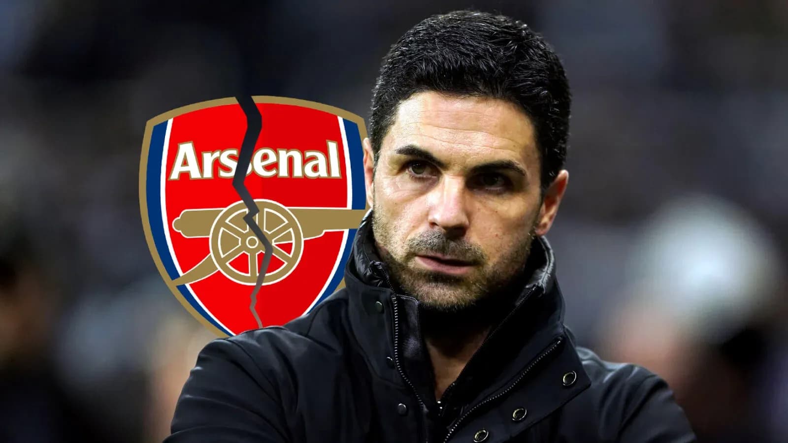 Mikel Arteta with Arsenal logo in background
