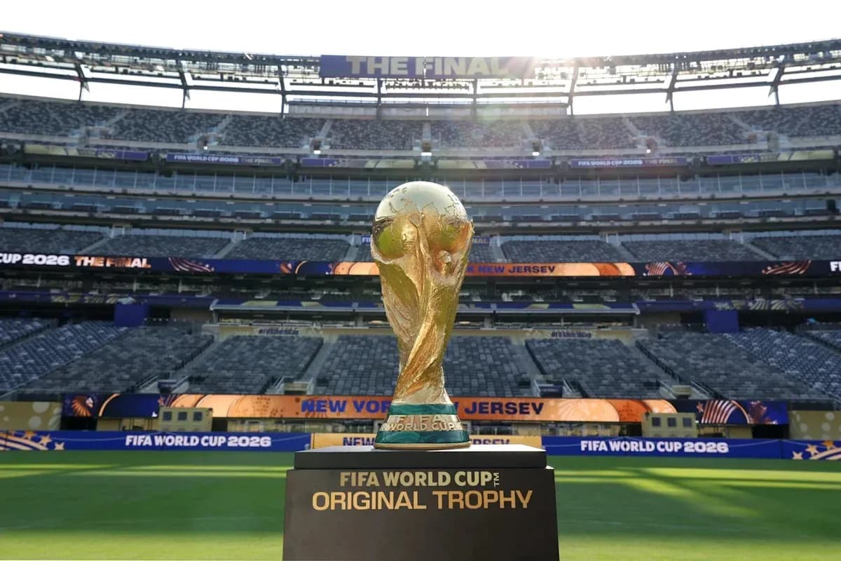 FIFA World Cup trophy displayed in stadium