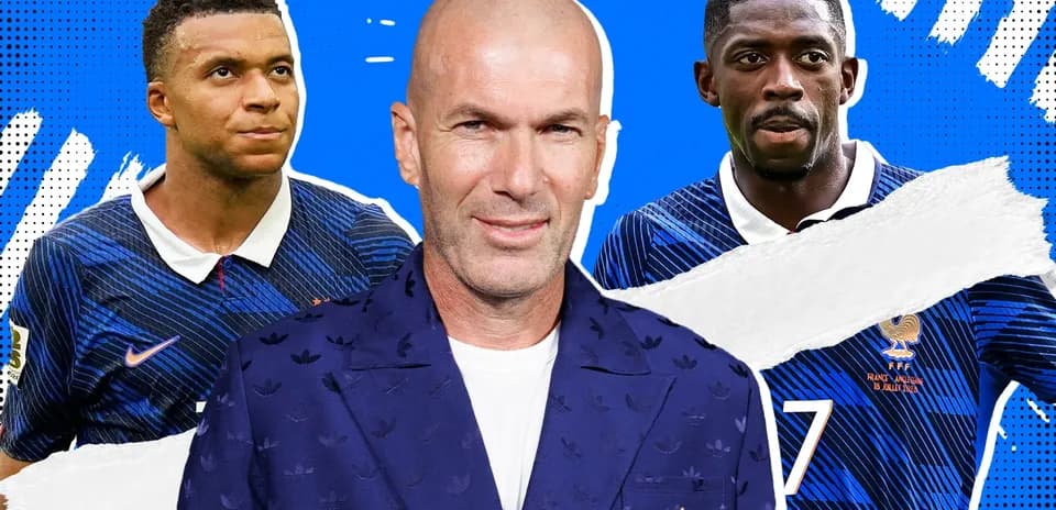 Zinedine Zidane with Mbappé and Dembélé in France jerseys