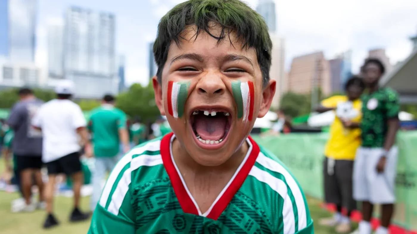 Boys celebrating in Mexico national team jersey