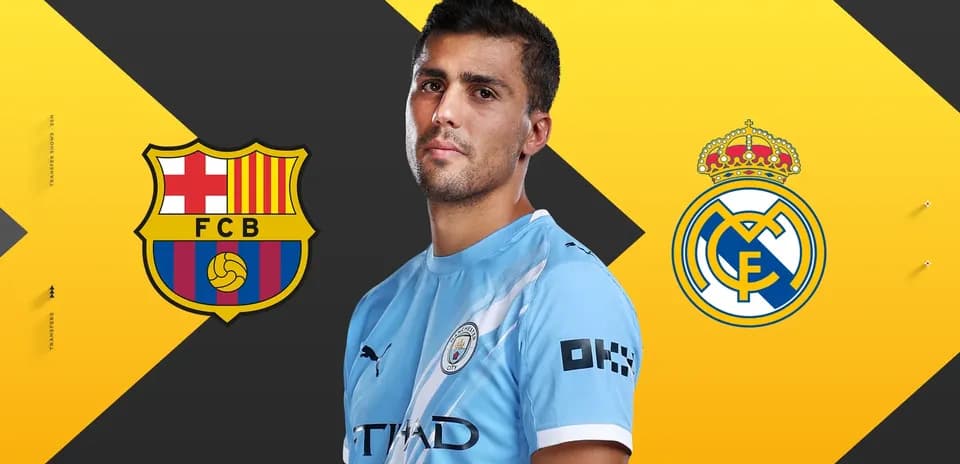 Futbolchi, Barcelona va Real Madrid logotiplari bilan