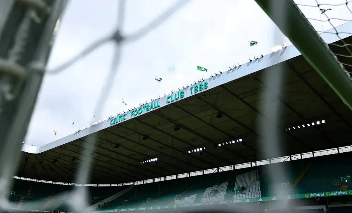 Celtic Park stadium view from behind goal net