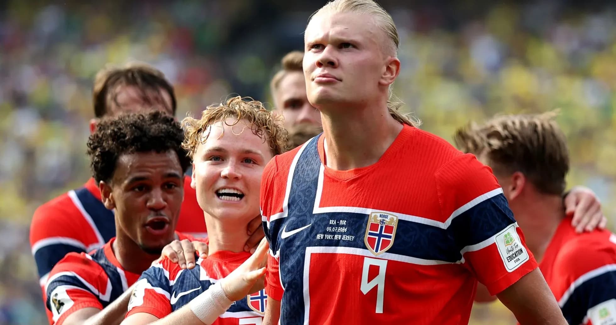 Norwegian players celebrating a goal during match