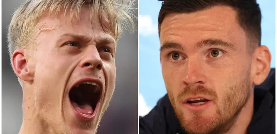Goalkeeper celebrating on left, player speaking on right