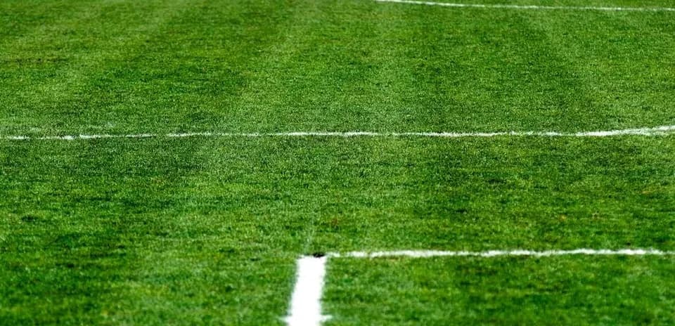 Yashil futbol maydoni va oq chiziqlar