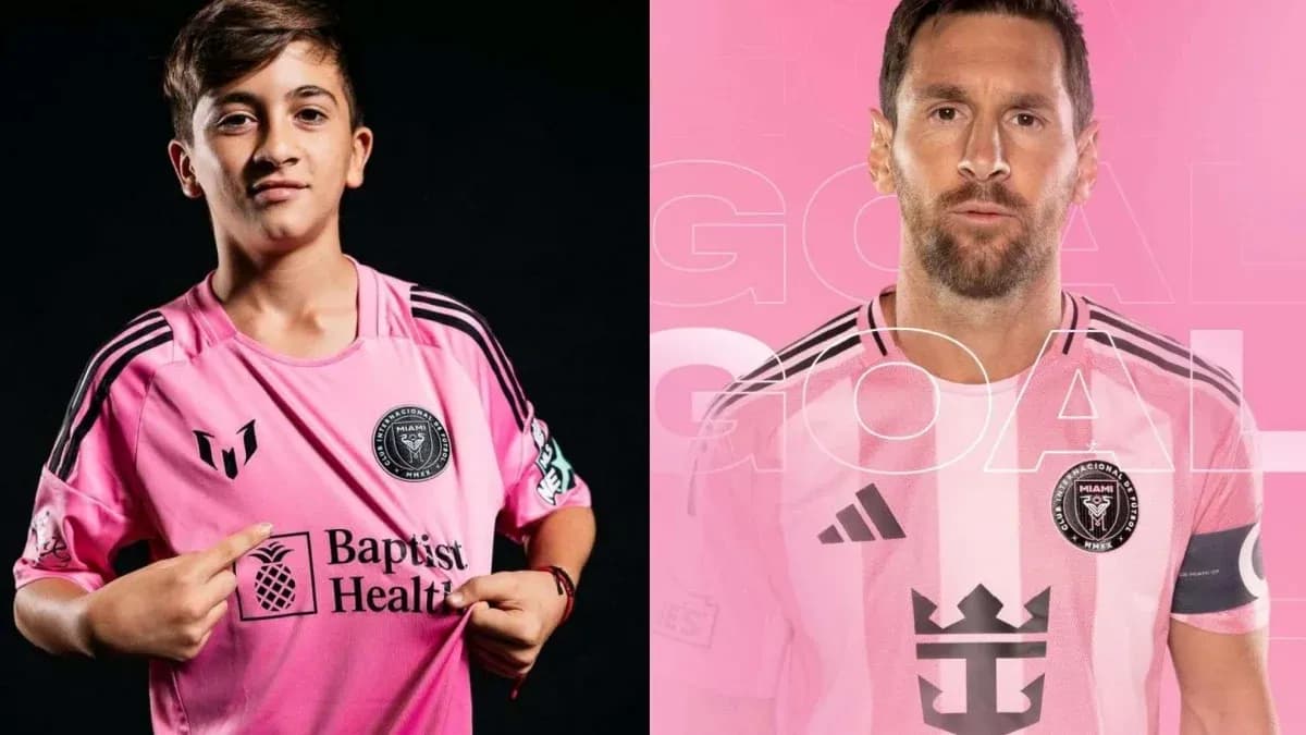 Young player and Messi in pink Miami jerseys