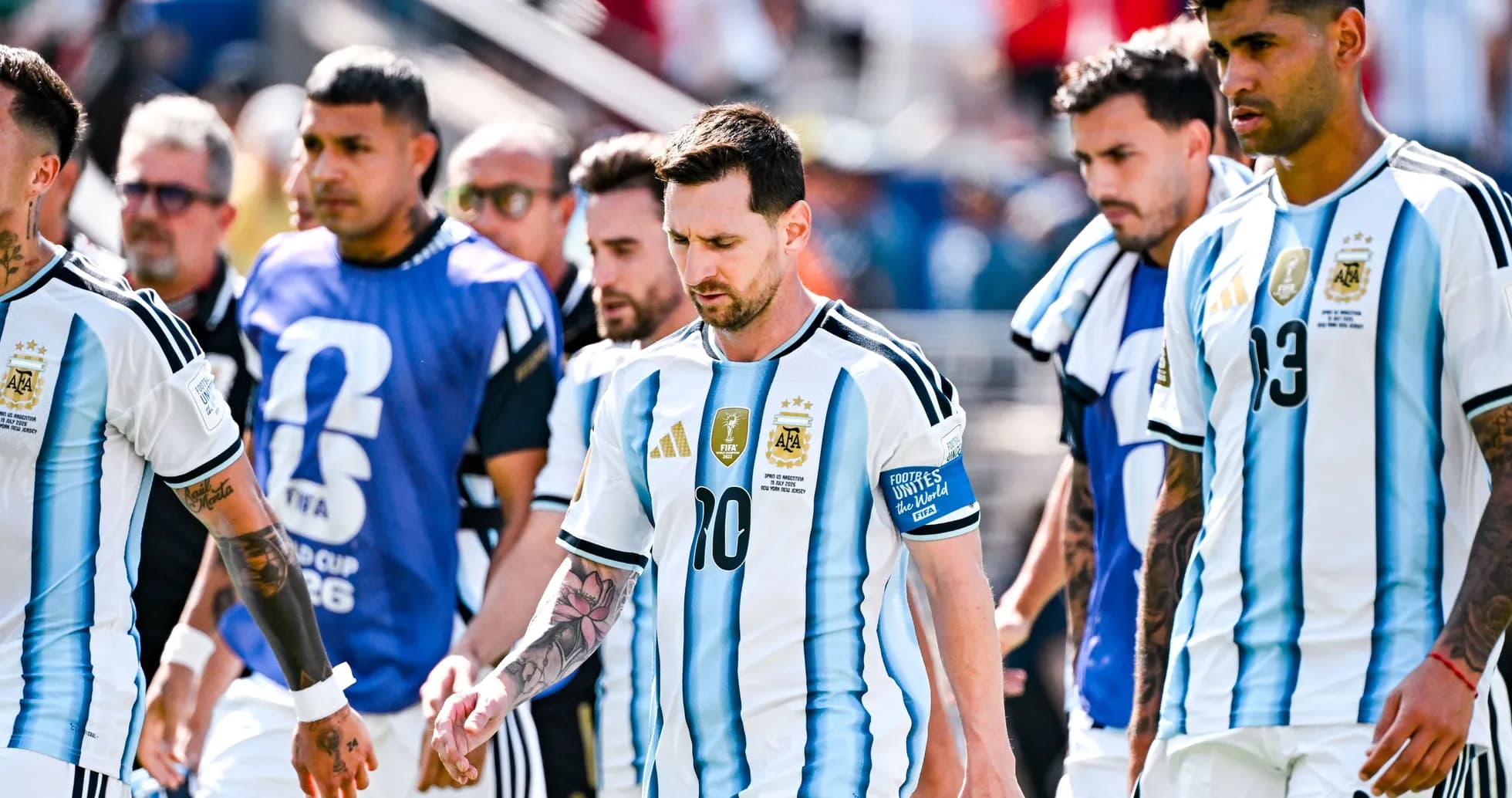 Argentina players walking off the pitch after match