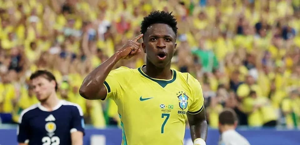 Brazillian player celebrating a goal during match