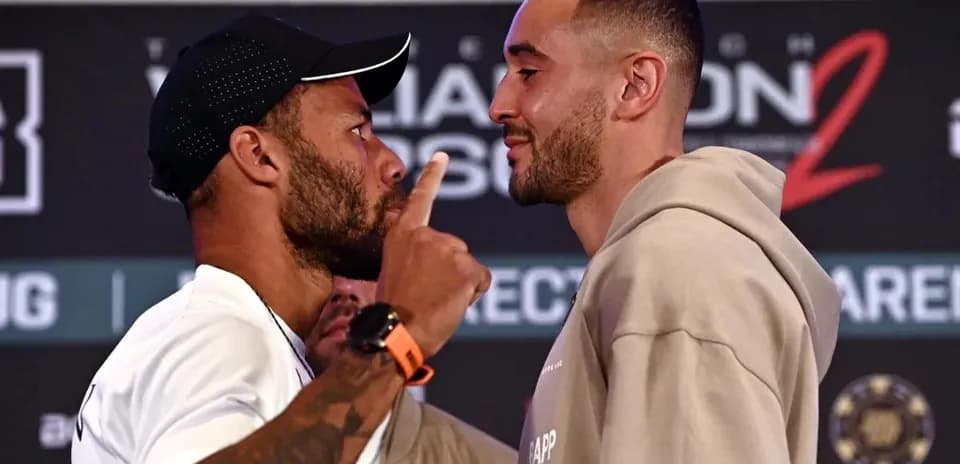Two boxers face-off at pre-fight press event
