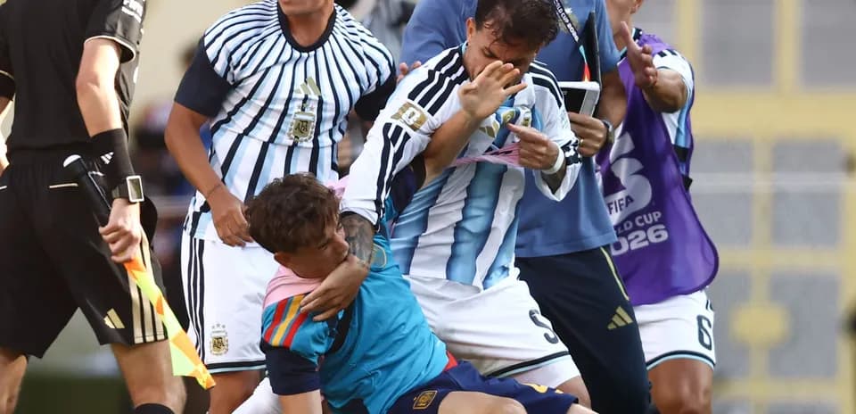 Players involved in a scuffle during the match