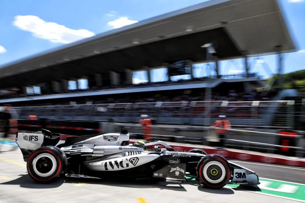 Formula 1 car speeding in pit lane