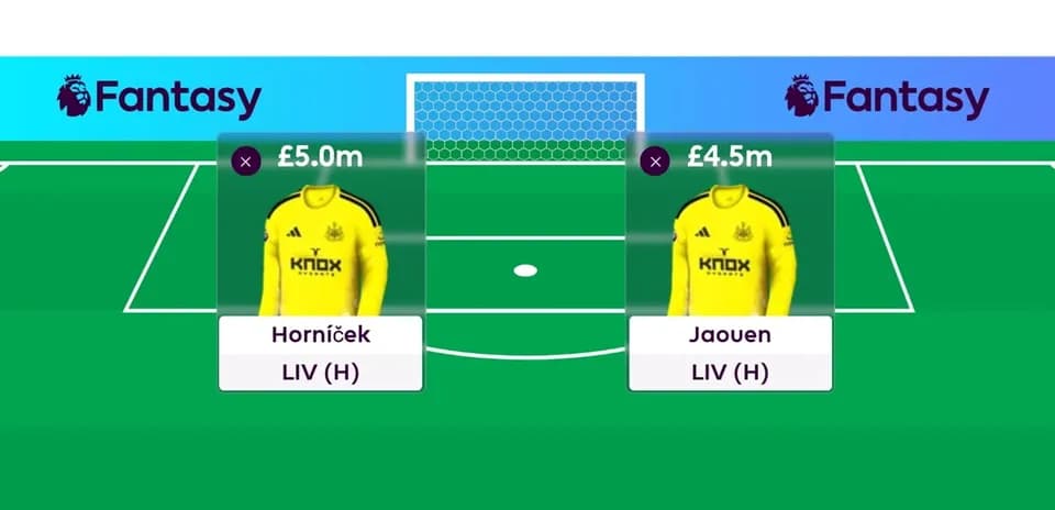 Fantasy football player selection screen with two goalkeepers