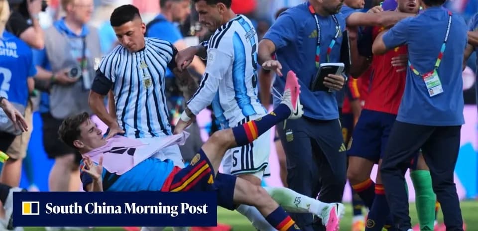 Players from Argentina and Spain in heated confrontation