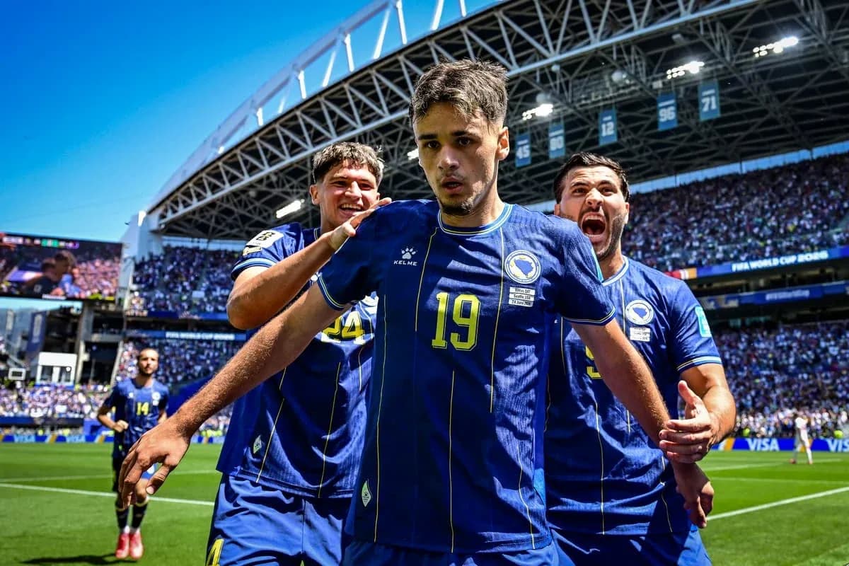 Bosnia players celebrating a goal during match