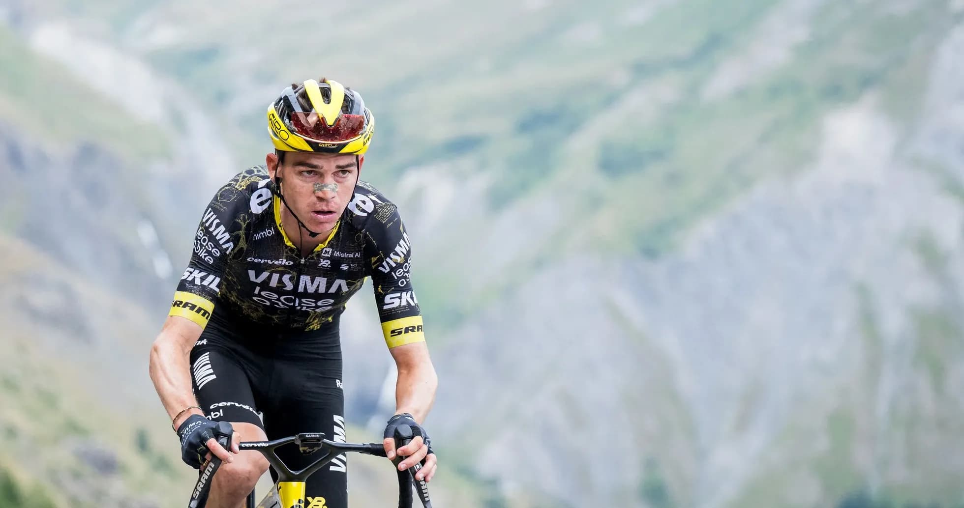 Biker climbing a mountain during a race