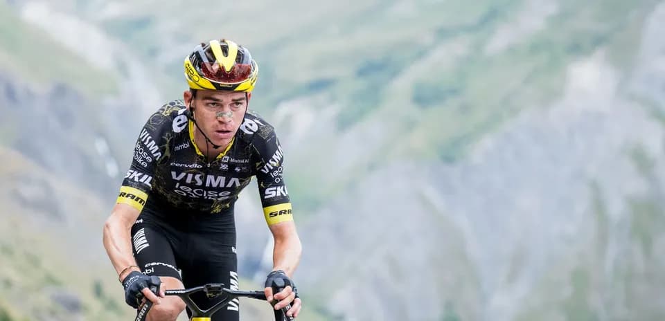 Biker climbing a mountain during a race