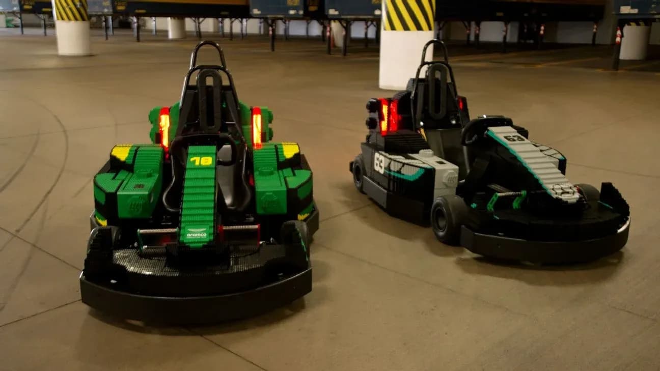 Two go-karts designed with colorful blocks