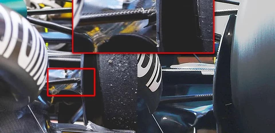 Close-up of Formula 1 car rear suspension components