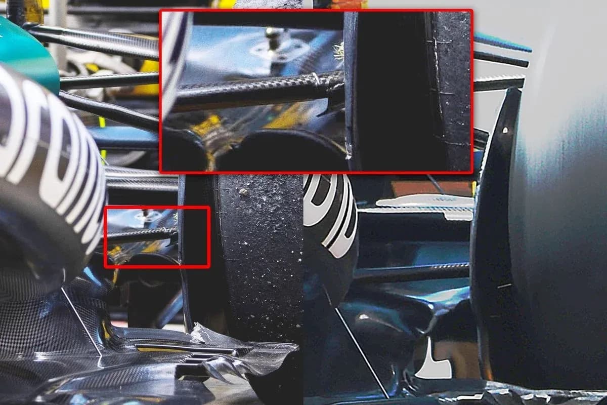Close-up of Formula 1 car rear suspension components