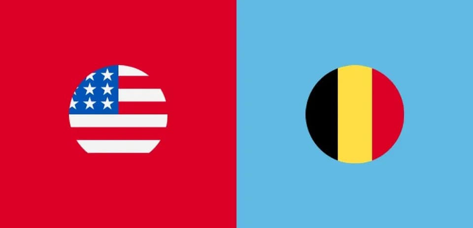 Flags of the USA and Belgium on colored backgrounds