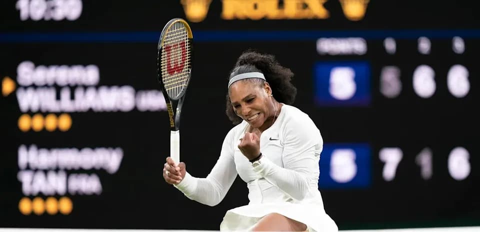 Serena Williams celebrating during tennis match at Wimbledon