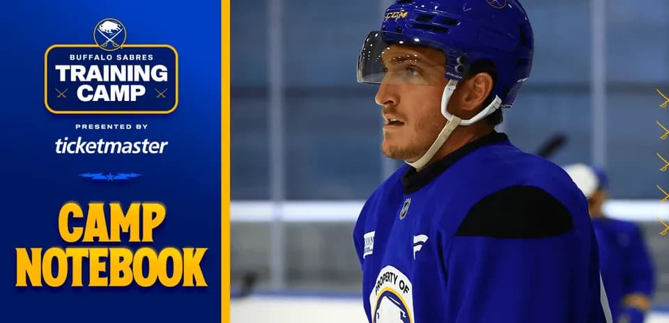 Hockey player in blue jersey at training camp
