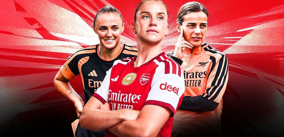 Arsenal players posing in team jerseys on red background