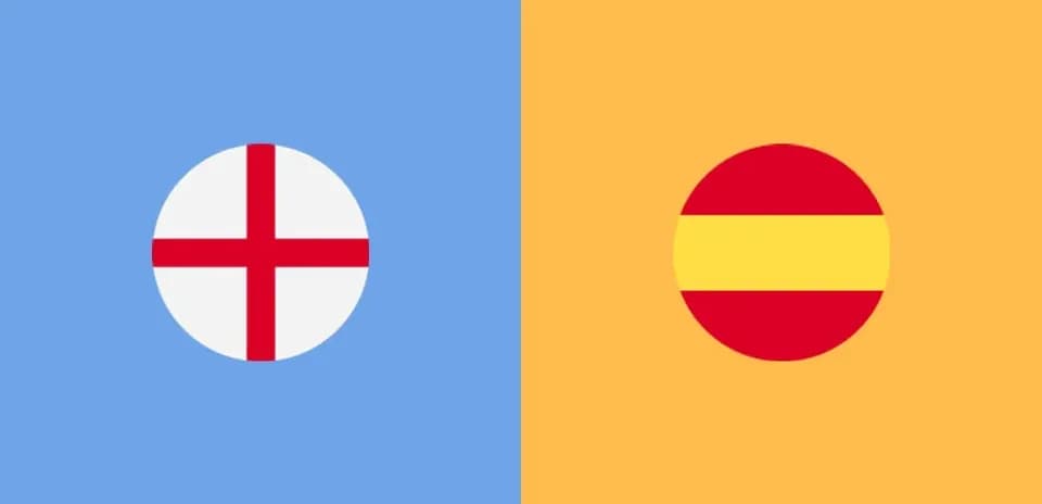 England and Spain flags on colored backgrounds