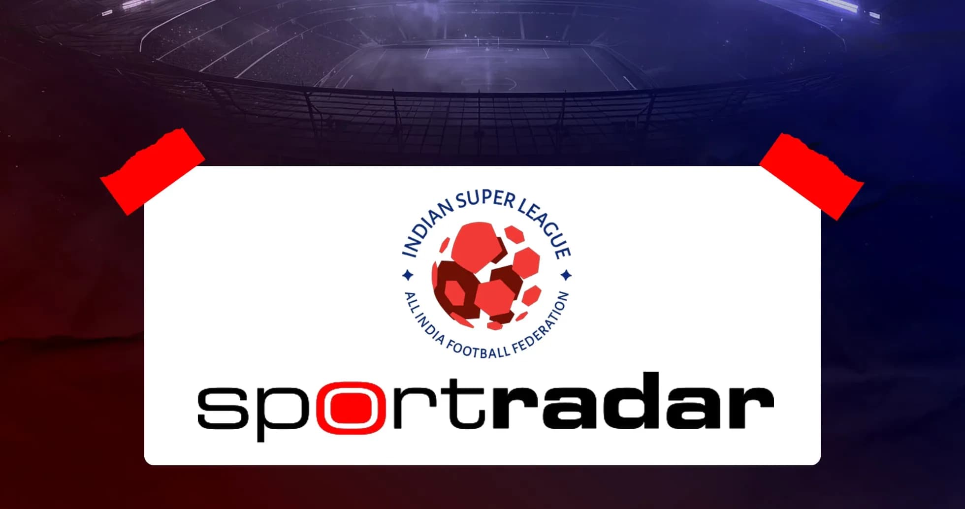 Indian Super League and Sportradar logos on stadium background
