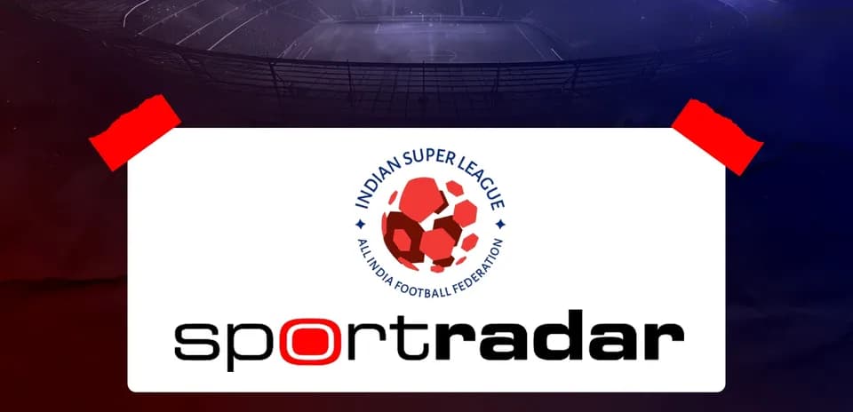 Indian Super League and Sportradar logos on stadium background