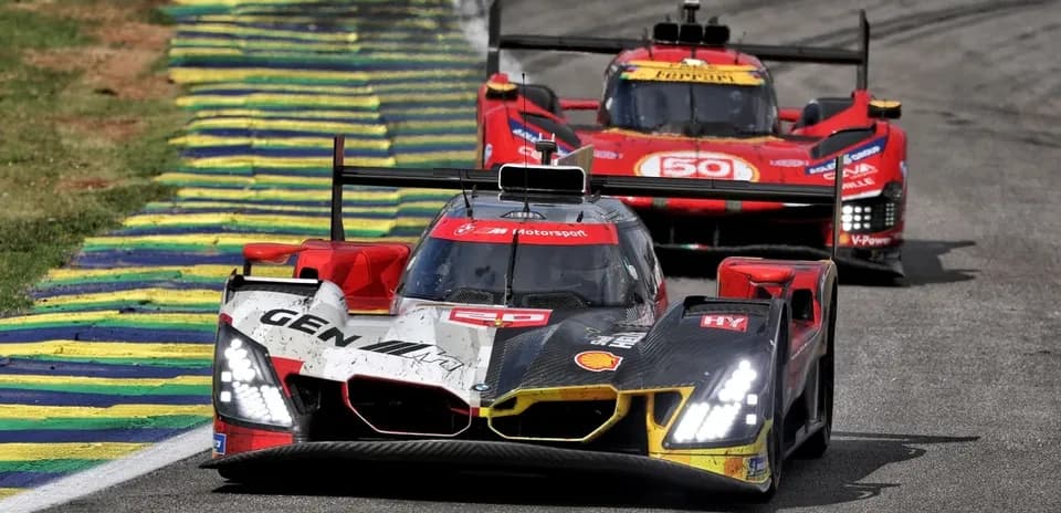 Two race cars competing on a racetrack