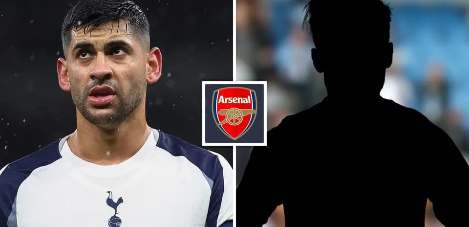 Futbolchi Arsenal logosi bilan raqib futbolchisi