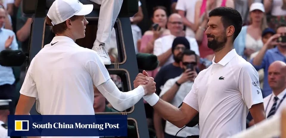 Jannik Sinner and Novak Djokovic shaking hands at Wimbledon