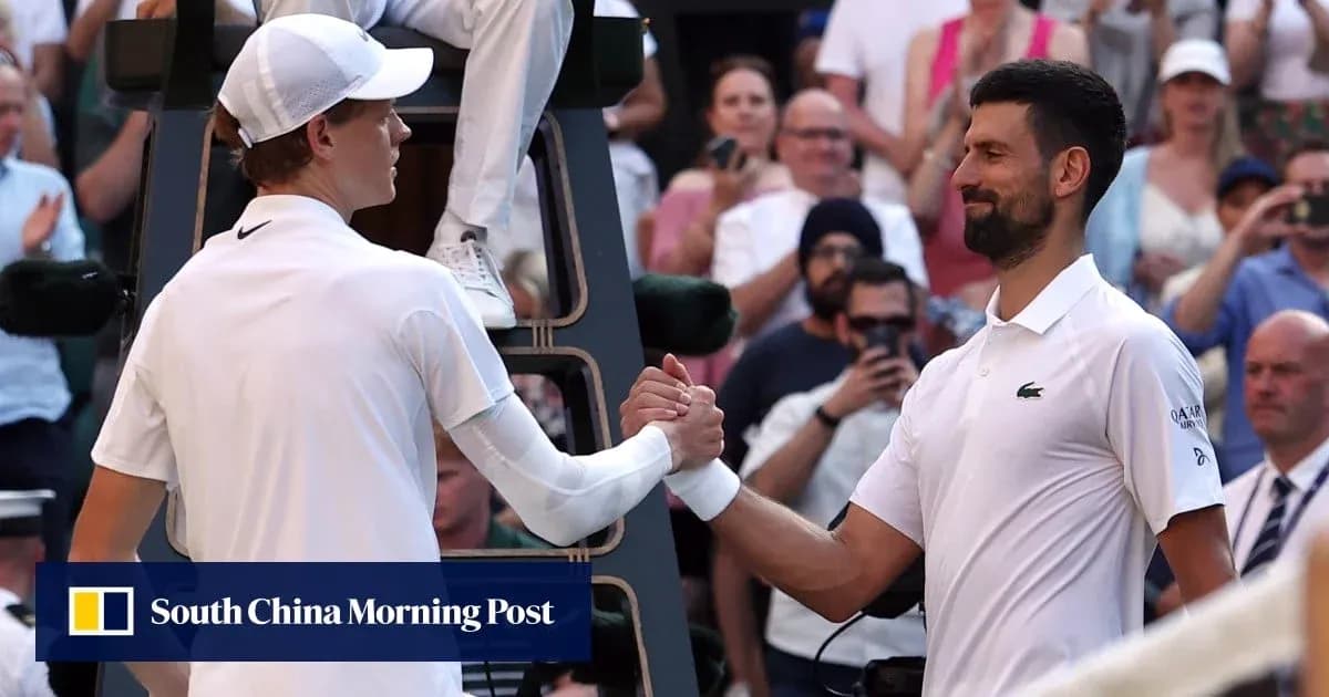 Jannik Sinner and Novak Djokovic shaking hands at Wimbledon