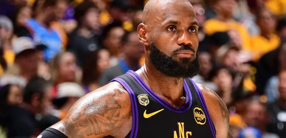 LeBron James during NBA game in Lakers uniform