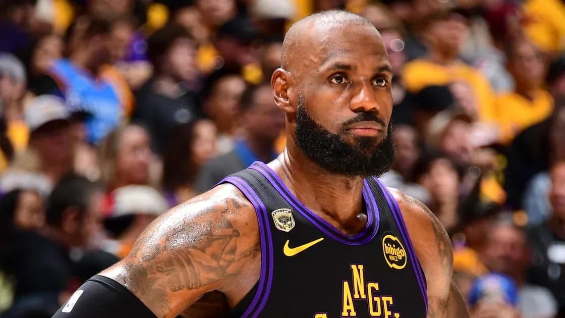 LeBron James during NBA game in Lakers uniform