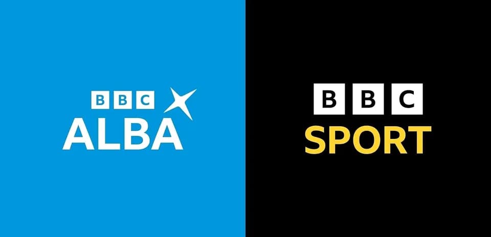 BBC Alba and BBC Sport logos on colored backgrounds