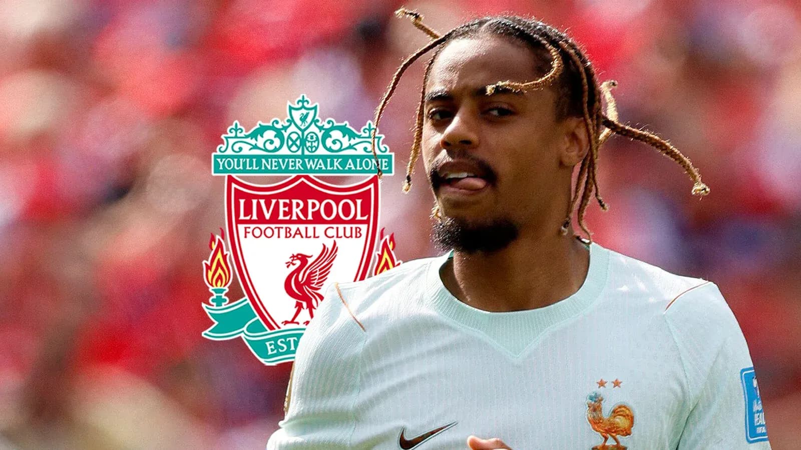 Futbolchi Liverpool logosi oldida harakatda