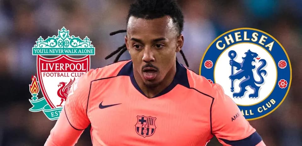 Futbolchi harakatda, Liverpool va Chelsea logotiplari bilan