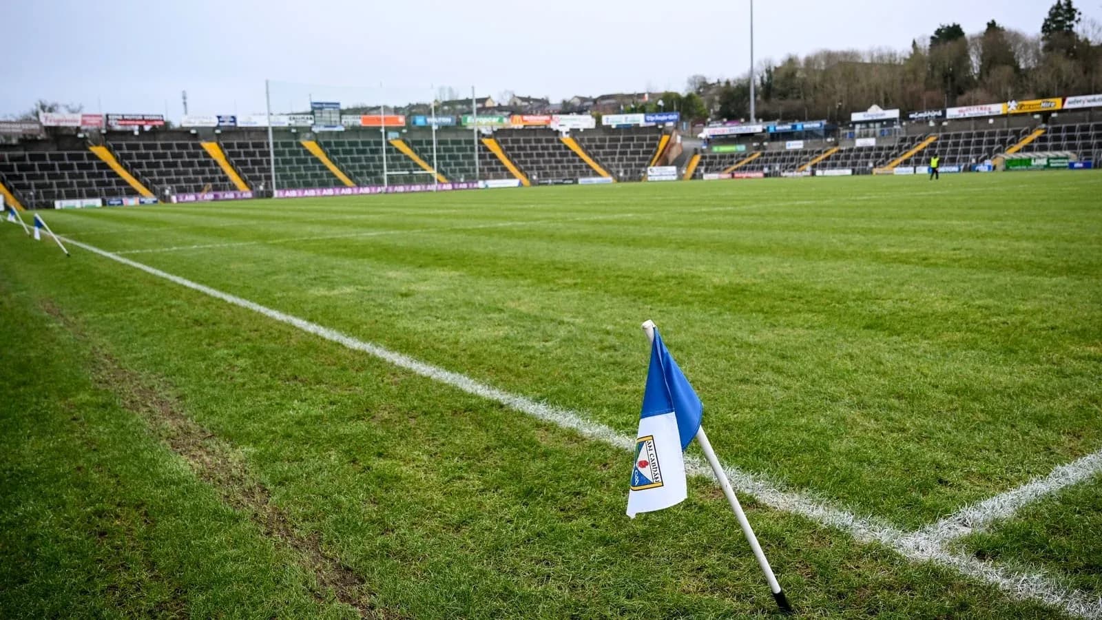 Corner flag at a football stadium field